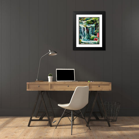 Watterfall with Rocks Black Modern Wood Framed Art Print with Double Matting by Medeiros, Celito