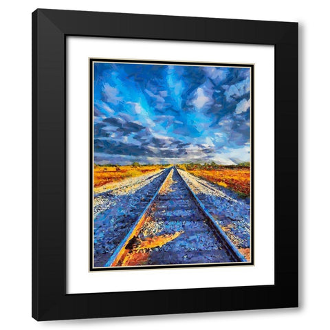 Railway Tracks I Black Modern Wood Framed Art Print with Double Matting by Medeiros, Celito