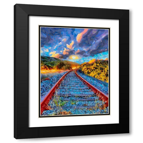 Railway Tracks II Black Modern Wood Framed Art Print with Double Matting by Medeiros, Celito