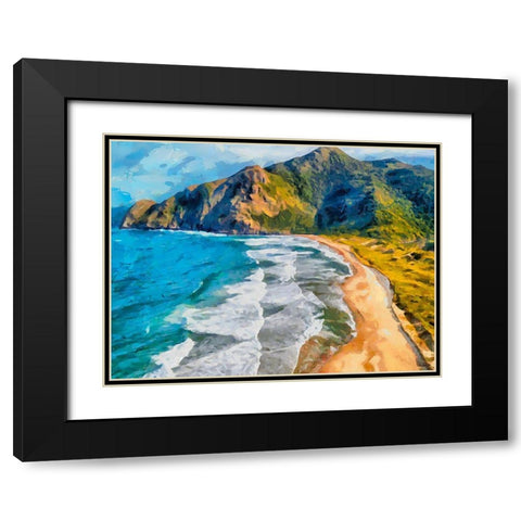 Beach by the Azure Sea II Black Modern Wood Framed Art Print with Double Matting by Medeiros, Celito