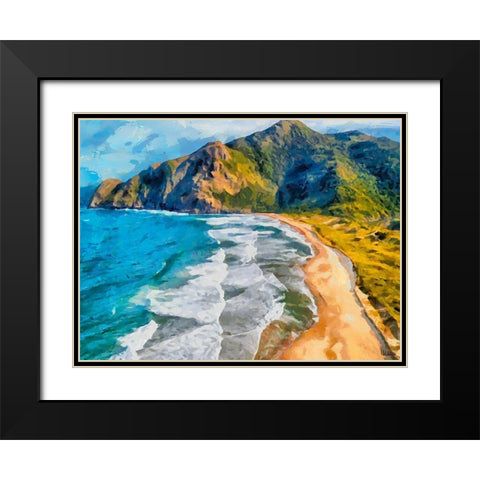 Beach by the Azure Sea II Black Modern Wood Framed Art Print with Double Matting by Medeiros, Celito