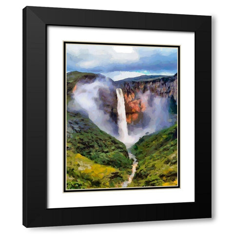 Watterfall Black Modern Wood Framed Art Print with Double Matting by Medeiros, Celito