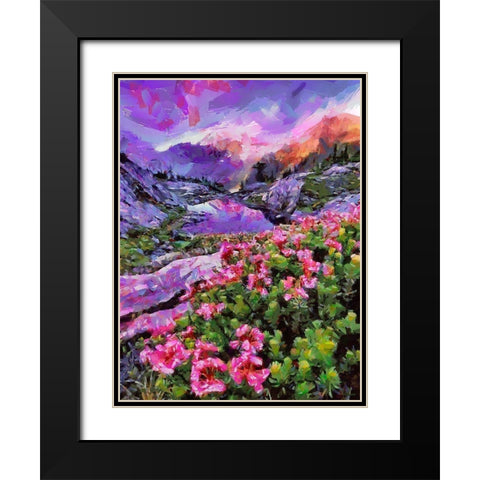 Landscape with Pink Flowers I Black Modern Wood Framed Art Print with Double Matting by Medeiros, Celito