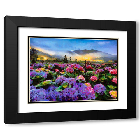 Landscape with Pink Flowers II Black Modern Wood Framed Art Print with Double Matting by Medeiros, Celito