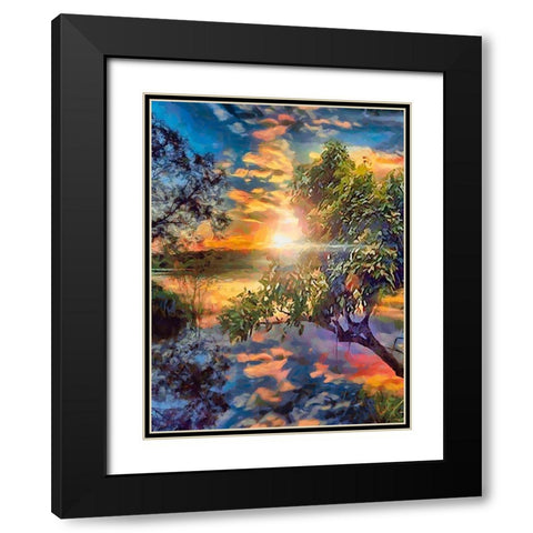 Sunset above the Lake Black Modern Wood Framed Art Print with Double Matting by Medeiros, Celito