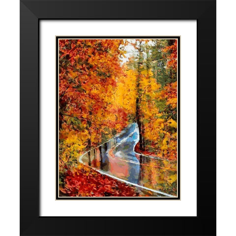 Autumn Road after Rain Black Modern Wood Framed Art Print with Double Matting by Medeiros, Celito