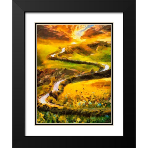 Windig Road Black Modern Wood Framed Art Print with Double Matting by Medeiros, Celito