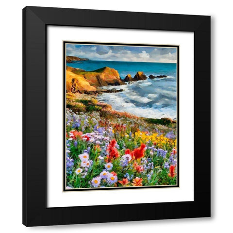 Flowers in the Meadow by the Sea I Black Modern Wood Framed Art Print with Double Matting by Medeiros, Celito