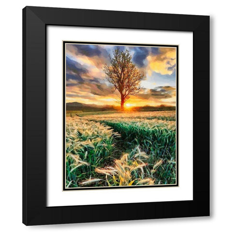 Sunset behind the Tree Black Modern Wood Framed Art Print with Double Matting by Medeiros, Celito