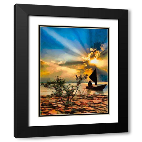 Fisherman in the Evening Black Modern Wood Framed Art Print with Double Matting by Medeiros, Celito