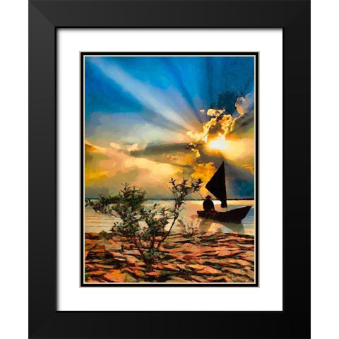 Fisherman in the Evening Black Modern Wood Framed Art Print with Double Matting by Medeiros, Celito