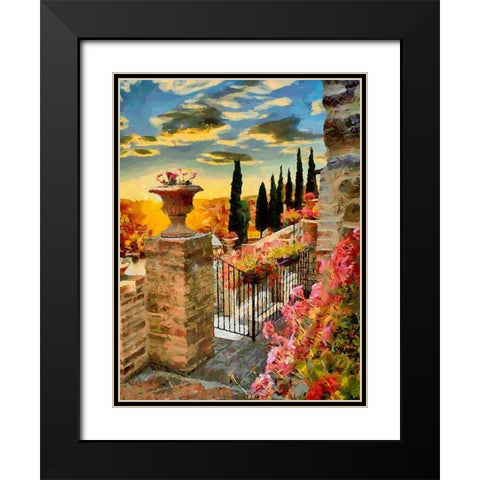A Terrace in Tuscany Black Modern Wood Framed Art Print with Double Matting by Medeiros, Celito