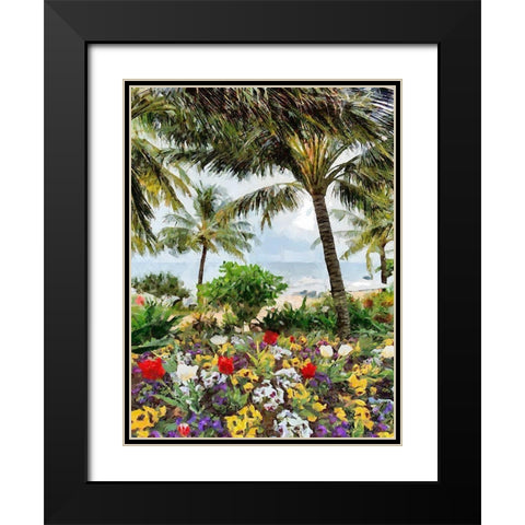 Flowers on the Palm Beach Black Modern Wood Framed Art Print with Double Matting by Medeiros, Celito