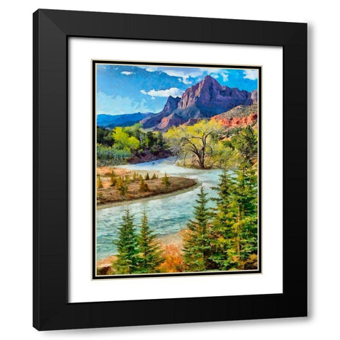River in the Mountains Black Modern Wood Framed Art Print with Double Matting by Medeiros, Celito