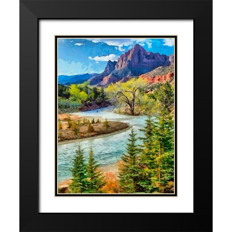 River in the Mountains Black Modern Wood Framed Art Print with Double Matting by Medeiros, Celito