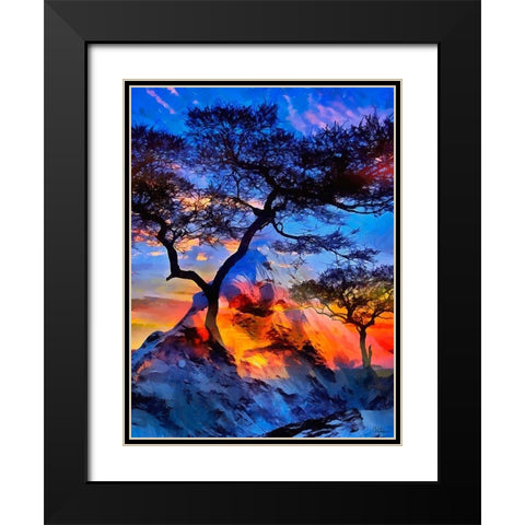 Compilation Tree and Mountain Black Modern Wood Framed Art Print with Double Matting by Medeiros, Celito