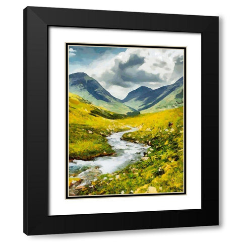 Green Valley with River Black Modern Wood Framed Art Print with Double Matting by Medeiros, Celito