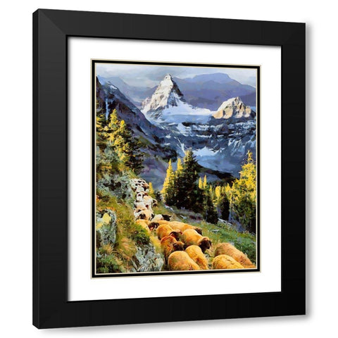 Sheeps near Matternhorn in Alps Black Modern Wood Framed Art Print with Double Matting by Medeiros, Celito