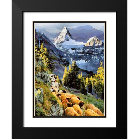 Sheeps near Matternhorn in Alps Black Modern Wood Framed Art Print with Double Matting by Medeiros, Celito