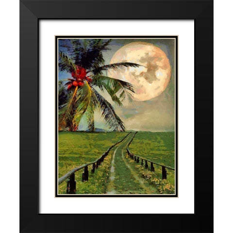 Full Moon with Palm Tree Black Modern Wood Framed Art Print with Double Matting by Medeiros, Celito