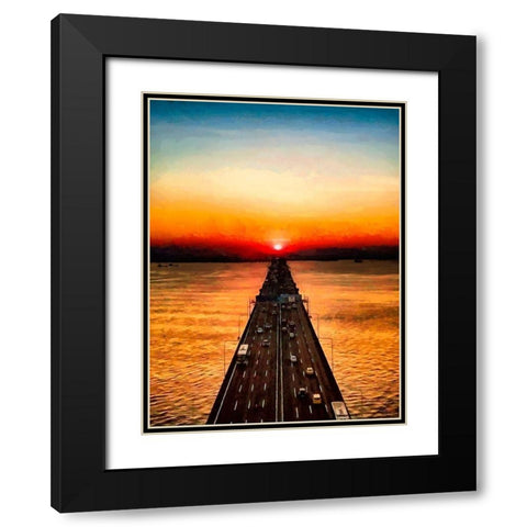 Sunset over the Bridge Black Modern Wood Framed Art Print with Double Matting by Medeiros, Celito