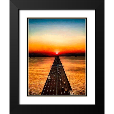 Sunset over the Bridge Black Modern Wood Framed Art Print with Double Matting by Medeiros, Celito