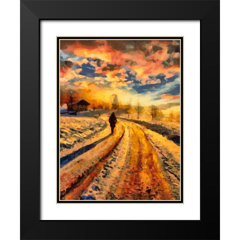 Winter Walk Black Modern Wood Framed Art Print with Double Matting by Medeiros, Celito