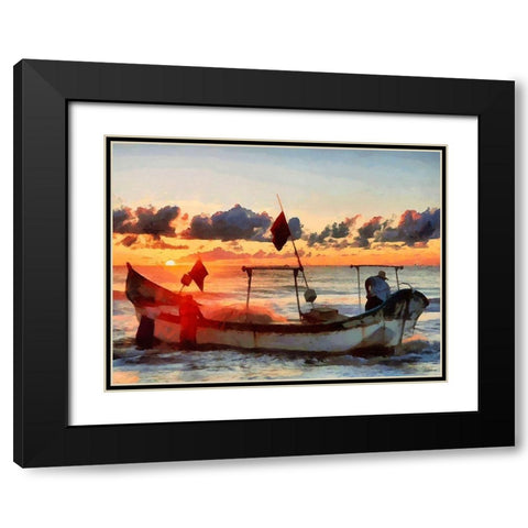 Boat by Sunset I Black Modern Wood Framed Art Print with Double Matting by Medeiros, Celito