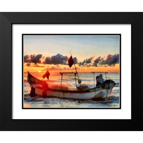Boat by Sunset I Black Modern Wood Framed Art Print with Double Matting by Medeiros, Celito
