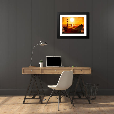 Boat by Sunset II Black Modern Wood Framed Art Print with Double Matting by Medeiros, Celito