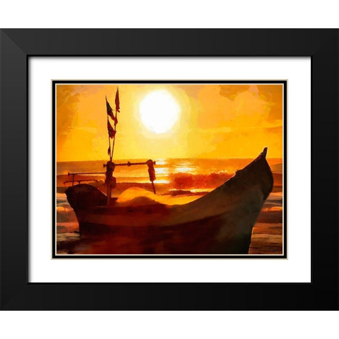 Boat by Sunset II Black Modern Wood Framed Art Print with Double Matting by Medeiros, Celito