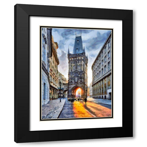 Powder Tower in Prague II Black Modern Wood Framed Art Print with Double Matting by Medeiros, Celito
