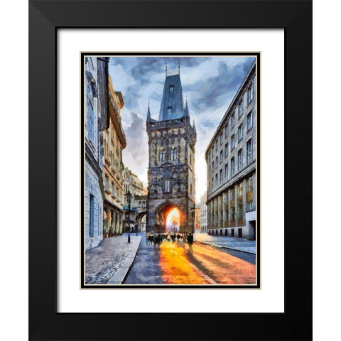 Powder Tower in Prague II Black Modern Wood Framed Art Print with Double Matting by Medeiros, Celito