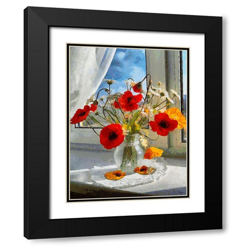 Red Poppies in Vase Black Modern Wood Framed Art Print with Double Matting by Medeiros, Celito