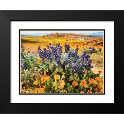 Blue Lupins Black Modern Wood Framed Art Print with Double Matting by Medeiros, Celito