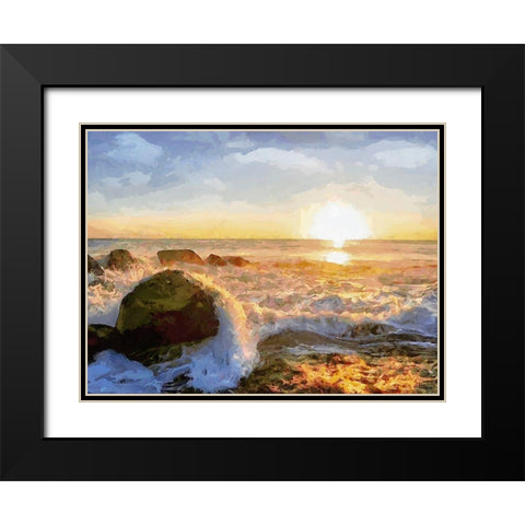 White Waves at Down Black Modern Wood Framed Art Print with Double Matting by Medeiros, Celito
