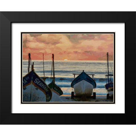 Boats by Sunset Black Modern Wood Framed Art Print with Double Matting by Medeiros, Celito