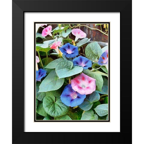 Pink and Blue Flowers Black Modern Wood Framed Art Print with Double Matting by Medeiros, Celito