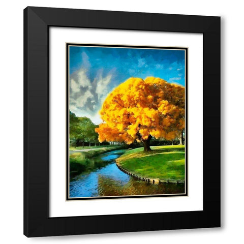 A Big Yellow Tree Black Modern Wood Framed Art Print with Double Matting by Medeiros, Celito