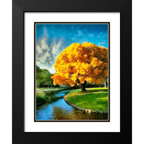 A Big Yellow Tree Black Modern Wood Framed Art Print with Double Matting by Medeiros, Celito
