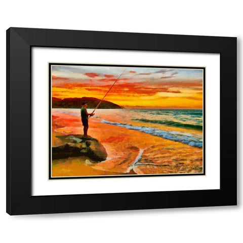 Fisherman by Sunset Black Modern Wood Framed Art Print with Double Matting by Medeiros, Celito