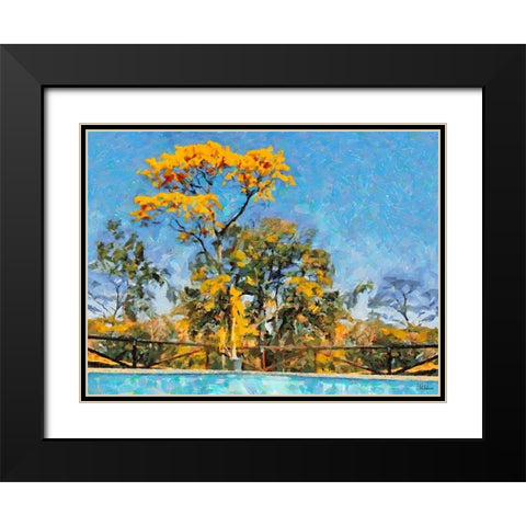 Yellow Tree by Swiiming Pool Black Modern Wood Framed Art Print with Double Matting by Medeiros, Celito