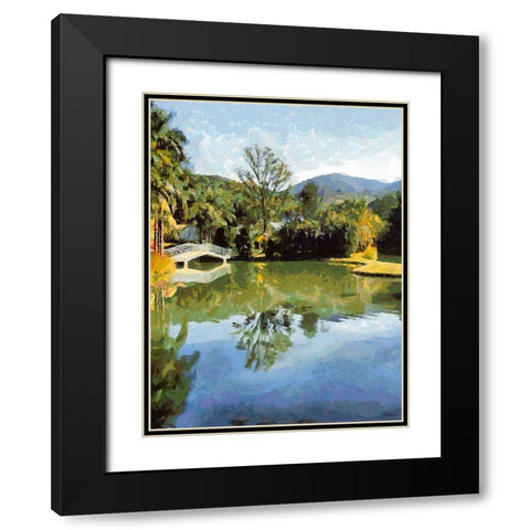 White Bridge above the Lake Black Modern Wood Framed Art Print with Double Matting by Medeiros, Celito