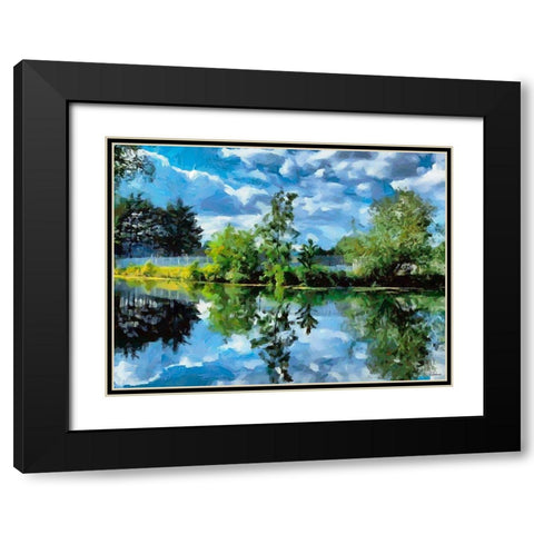 Mirrored Trees in Lake Black Modern Wood Framed Art Print with Double Matting by Medeiros, Celito