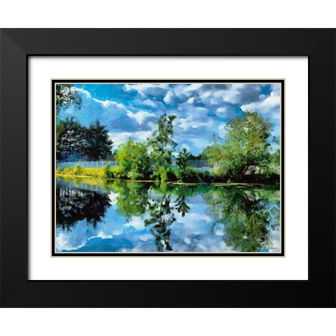 Mirrored Trees in Lake Black Modern Wood Framed Art Print with Double Matting by Medeiros, Celito