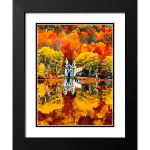 Churche by the Lake in Autumn Black Modern Wood Framed Art Print with Double Matting by Medeiros, Celito