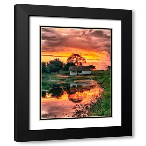Pink Sunset Black Modern Wood Framed Art Print with Double Matting by Medeiros, Celito