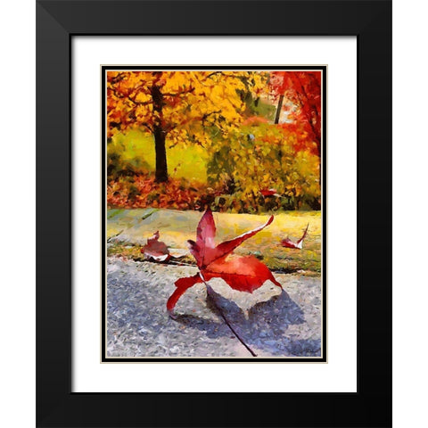 Red Leaf on the Street Black Modern Wood Framed Art Print with Double Matting by Medeiros, Celito