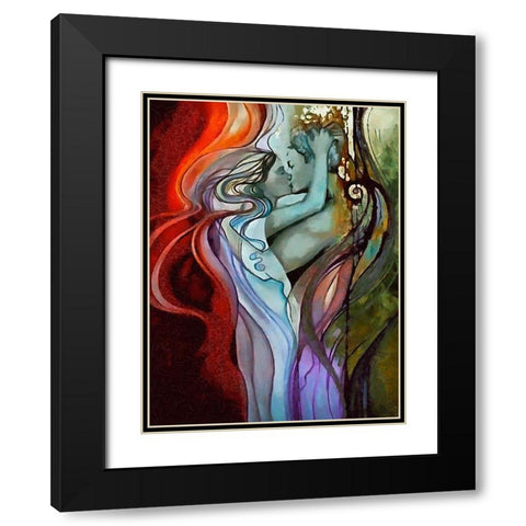 Kissing Coupple Black Modern Wood Framed Art Print with Double Matting by Medeiros, Celito