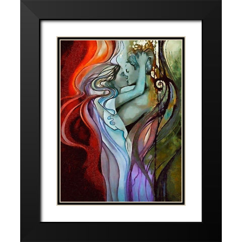 Kissing Coupple Black Modern Wood Framed Art Print with Double Matting by Medeiros, Celito
